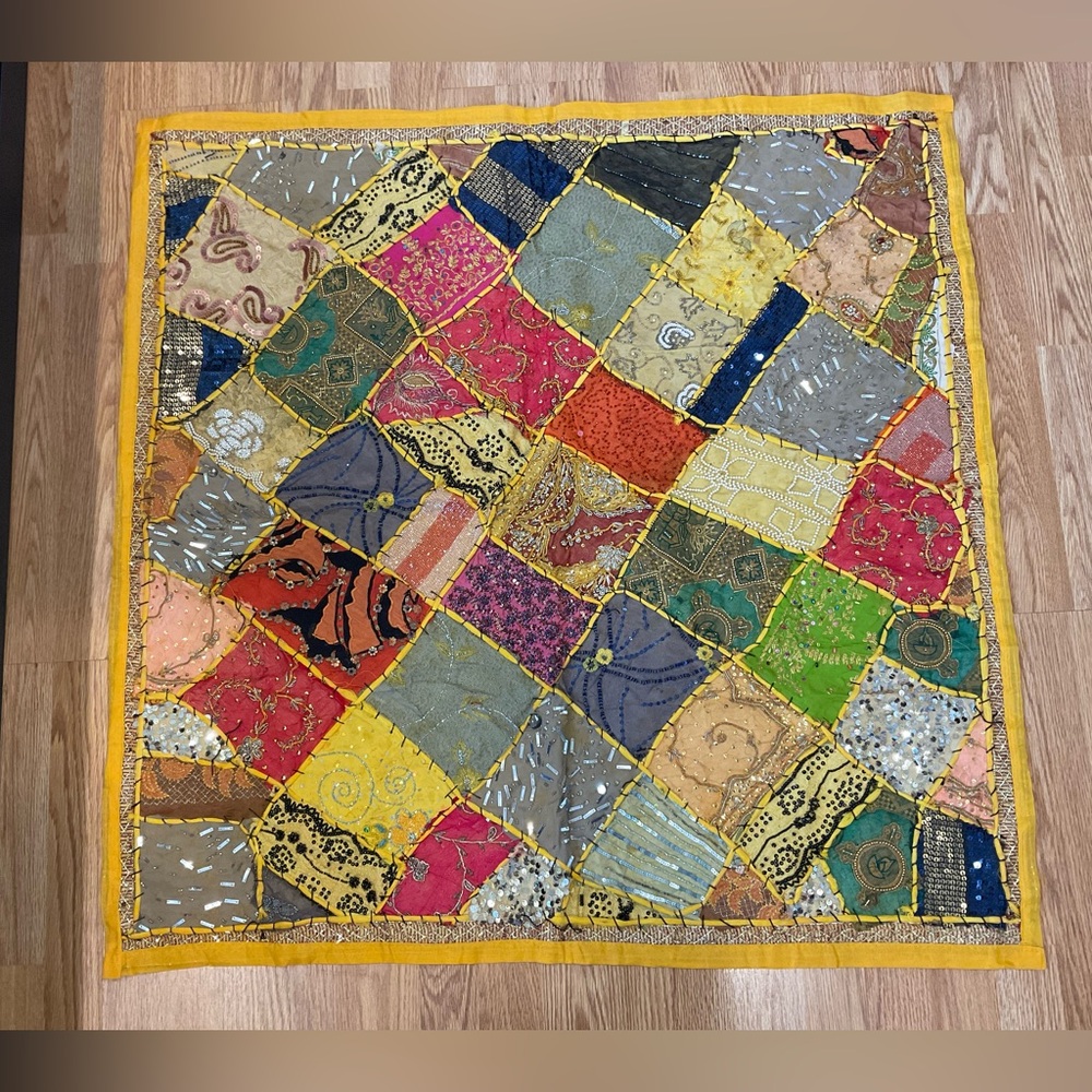 Handmade Colorful Patchwork Quilted Throw - Bright Multicolor
